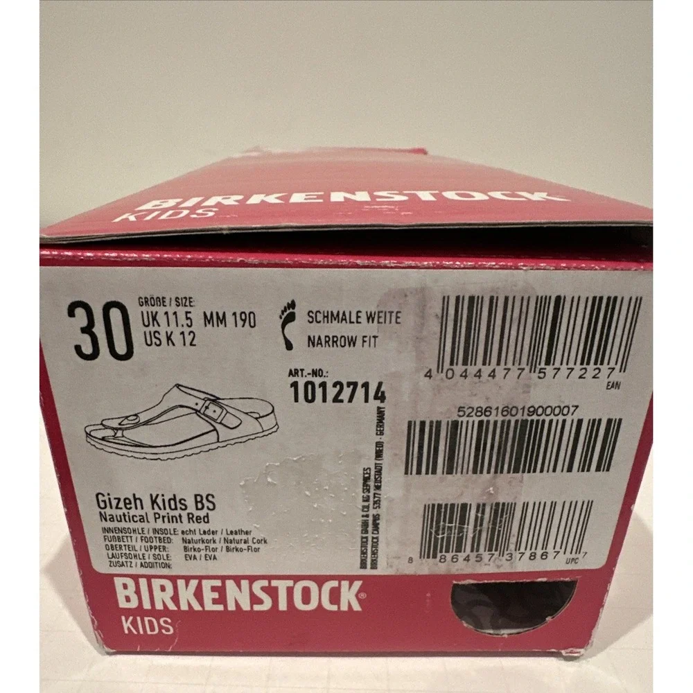 Birkenstock Kids EU 30 US K12 Gizeh Sandals Nautical Print Red ***NO BOX***‎